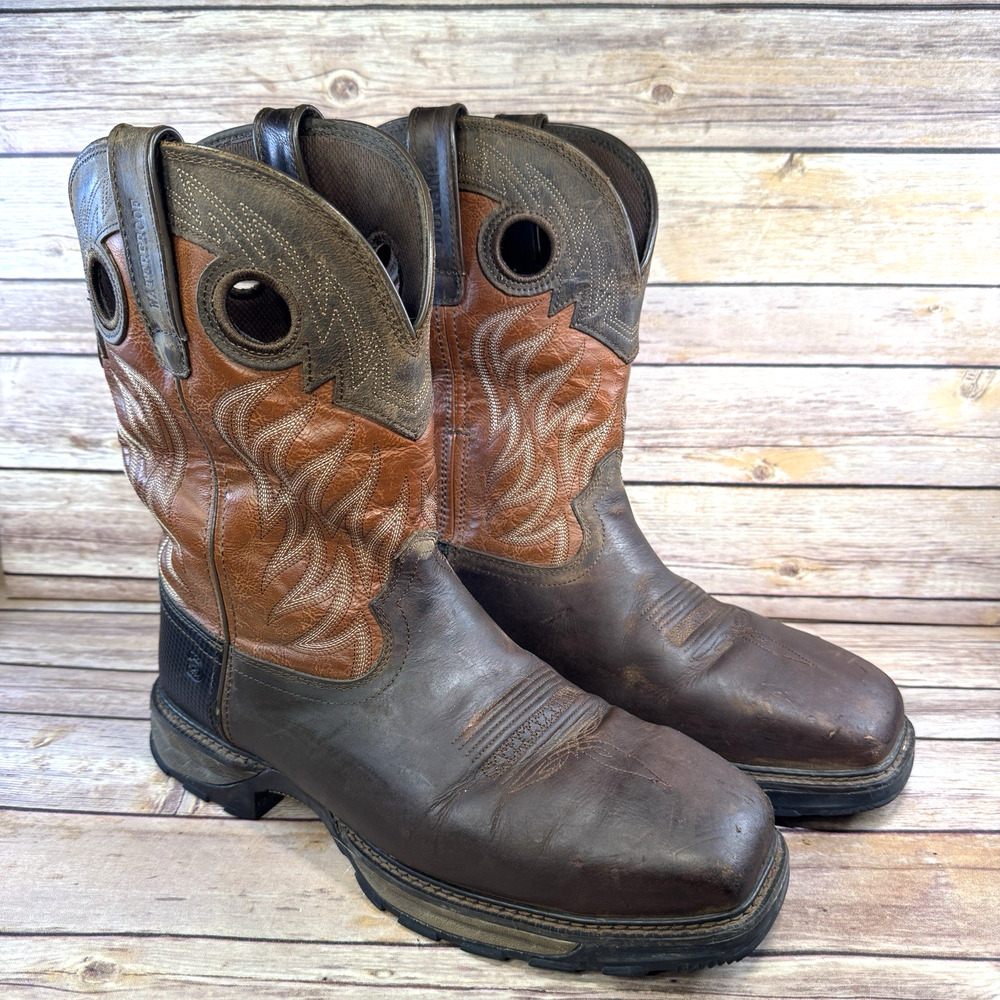 Durango Mens Brown Orange Leather Maverick XP Waterproof Western Work Boots 11.5
